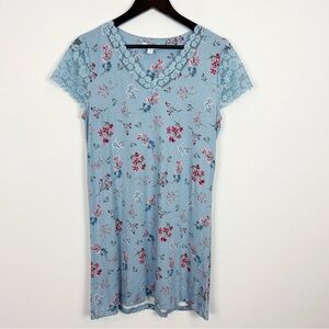 Charter Club Women's Lace-Trim Floral Short Sleeve Sleepshirt Size Small